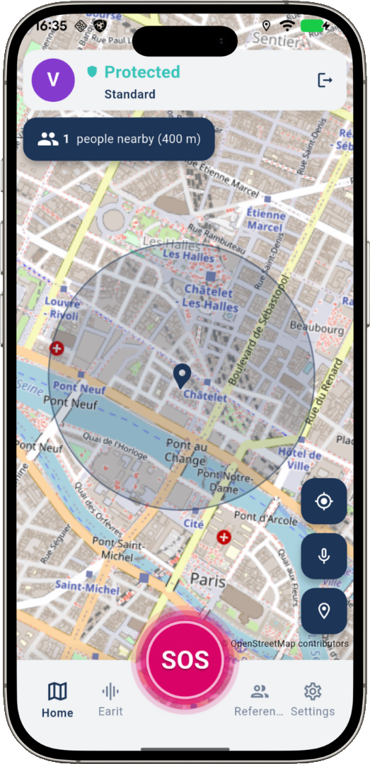 Safetizen — alerte en cours, thème sombre